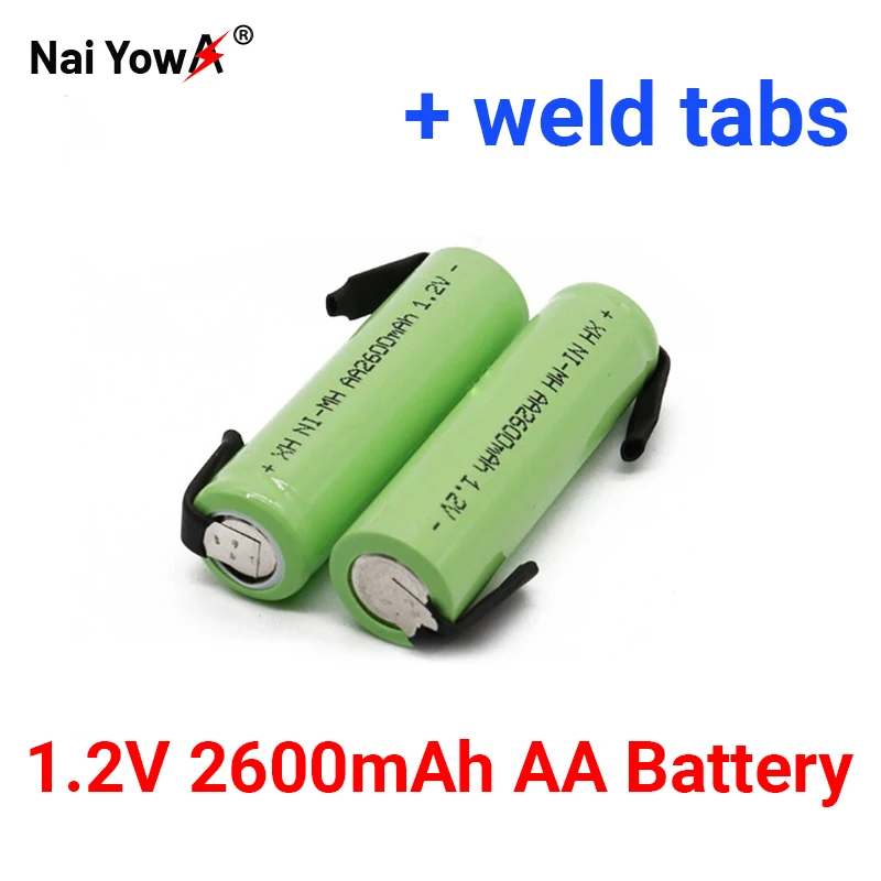 

2023 1.2V AA Rechargeable Battery 2600mah NI-MH Cell Green Shell with Welding Tabs for Philips Electric Shaver Razor Toothbrush