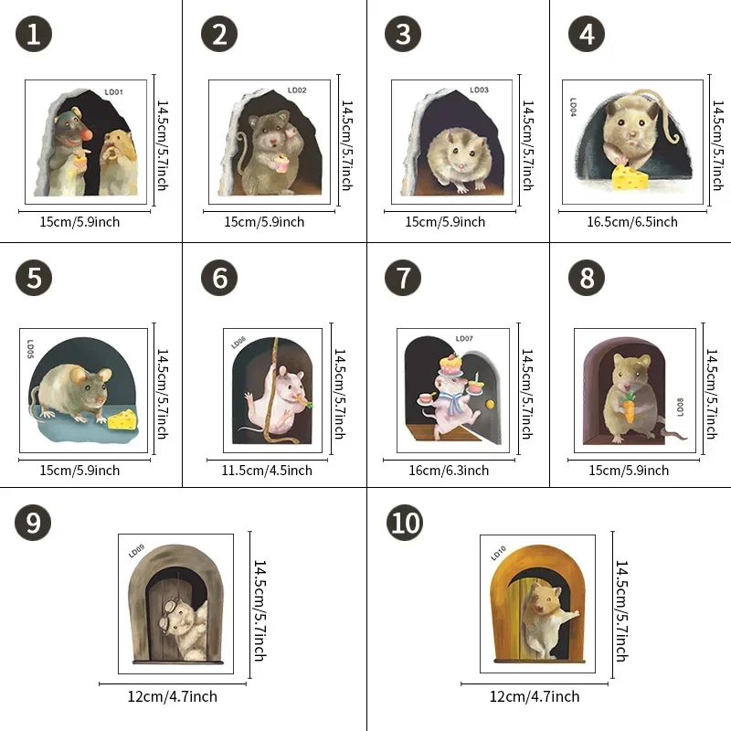 10 шт./набор наклейки на стену в виде мультяшной мыши