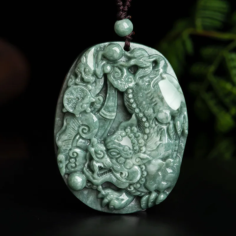 

Burmese Jade Pixiu Pendant Talismans Man Jadeite Jewelry Necklace Green Amulet Carved Gift Natural Emerald Gemstone Chinese