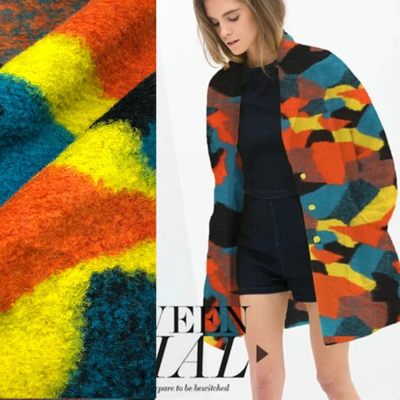 

Wool Cashmere Fabric Fluffy Stretch Jacquard Thick Fabrics for Autumn Winter Clothing European Brand Fashion Yarn-dyed Cloth