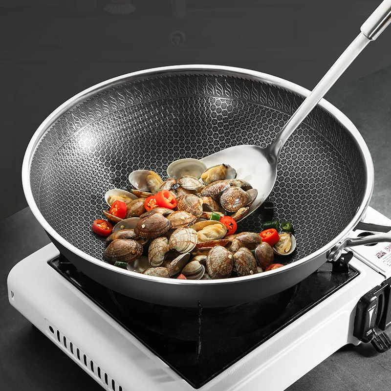 

2021 New Kitchen Wok Non Stick Pan Fried Steak Cooking Tools 316 Stainless Steel Frying Pan Induction Cooker Gas Stove General