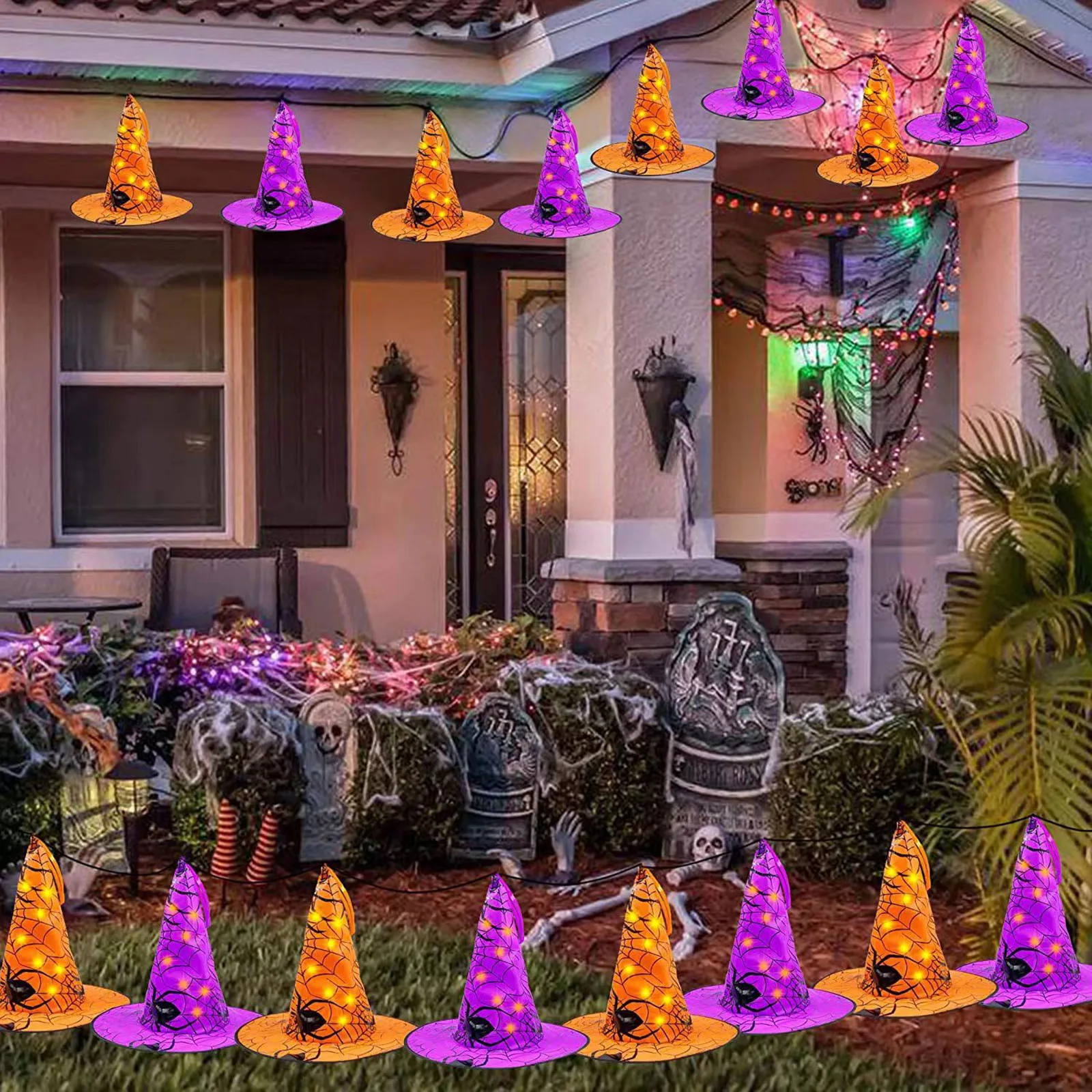 Светодиодный Светящийся Фонарь На Тему Хэллоуина Шляпа Ведьмы Звездное Небо