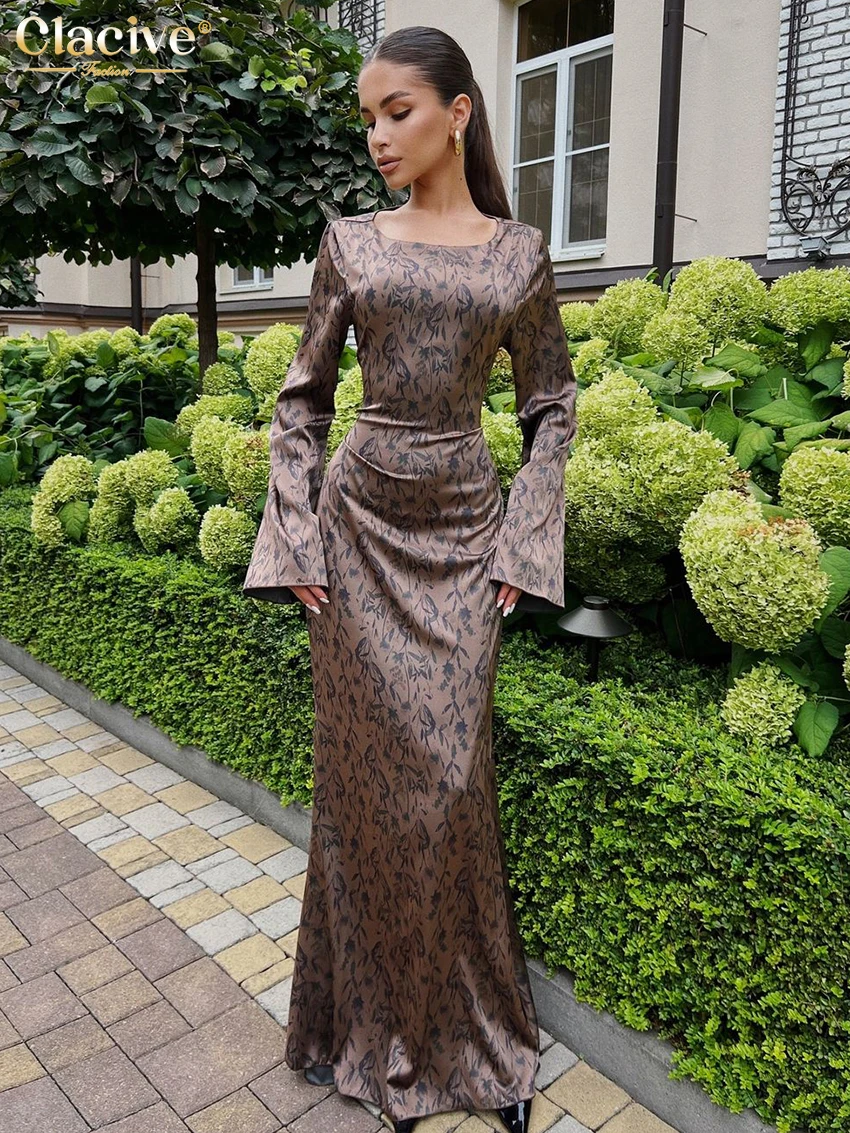 Clacive модное тонкое женское платье с принтом 2022 облегающее макси круглым вырезом и