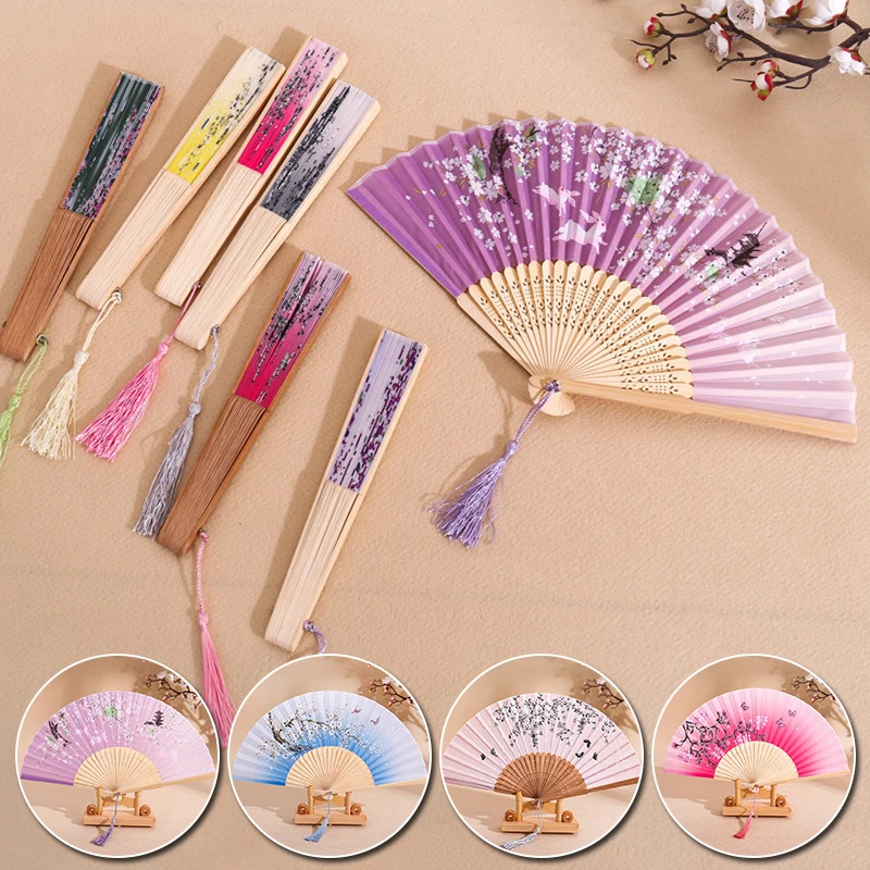 

Antique Fan Folding Fan Summer Classical Chinese Style Women's Tassel Dance Fan Foldable Portable Small Bamboo Hand Fan Crafts