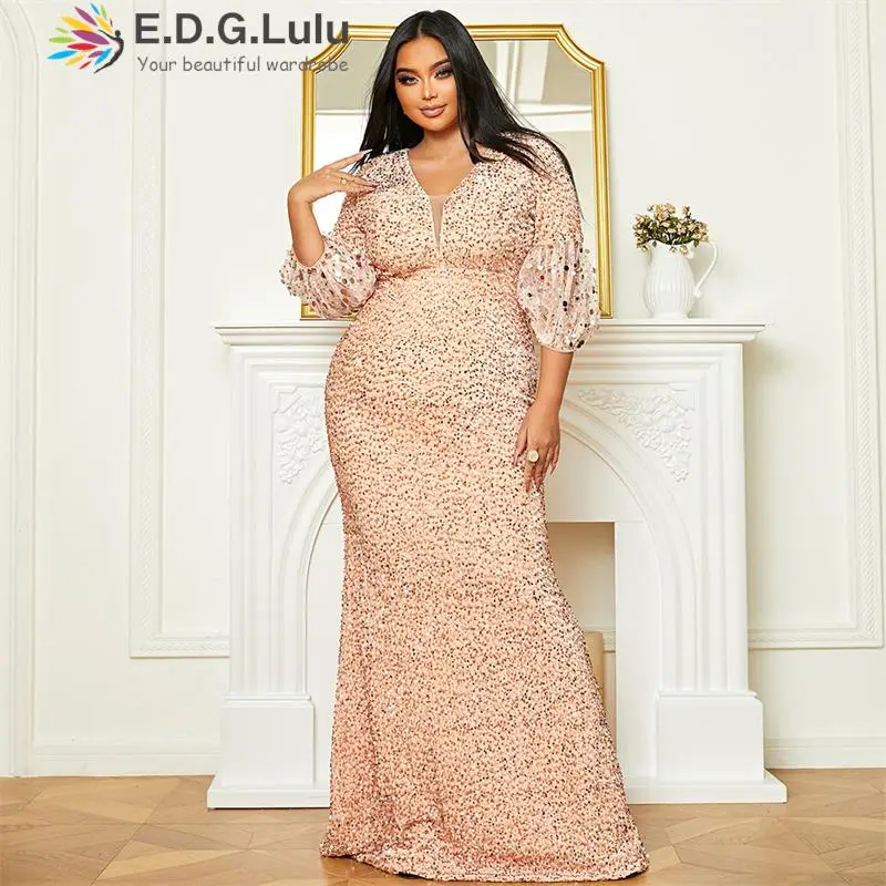 

EDGLuLu размера плюс женские платья для вечерние, Клубные платья с блестками для женщин 2022, женское Модное Элегантное Длинное Платье-Русалка 1124