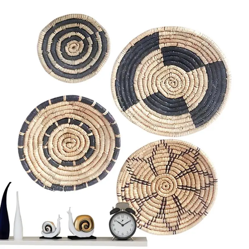 

Плетеная корзина, Настенный декор, плетеная настенная корзина, набор из 4 плетеных натуральных плетеных морских водорослей, Настенный декор...