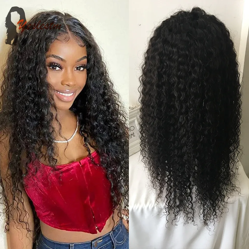 

Kinky Curly Lace Front Human Hair Wigs For Black Women Lace Closure Wig 4x4 Transparent Lace Wigs Pre Plucked Natural Color 180%