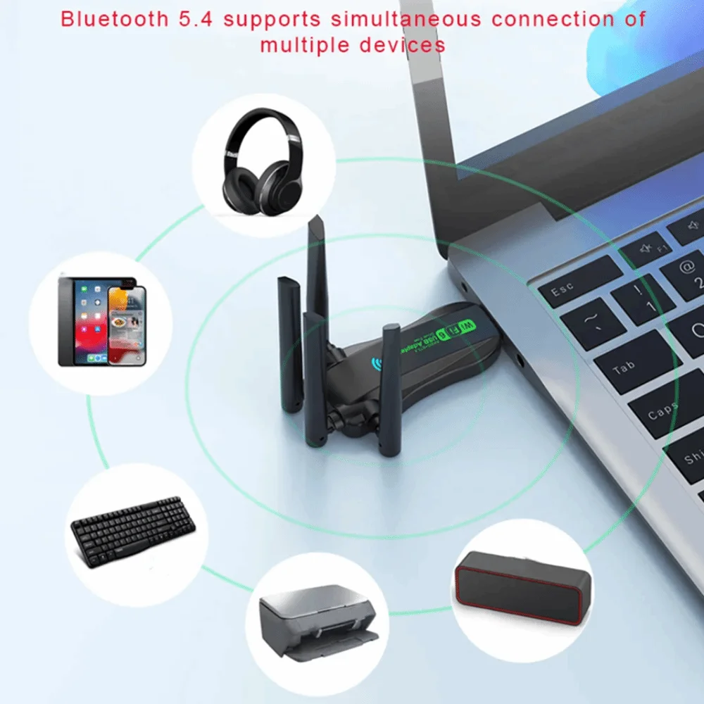 Фото USB-адаптер AX900 Dual Band WiFi6 с Bluetooth 5.4, 2.4G/5Ghz, 900 Мбит/с, Wi-Fi донгл, приемник, USB-интерфейс, беспроводная сетевая карта №4
