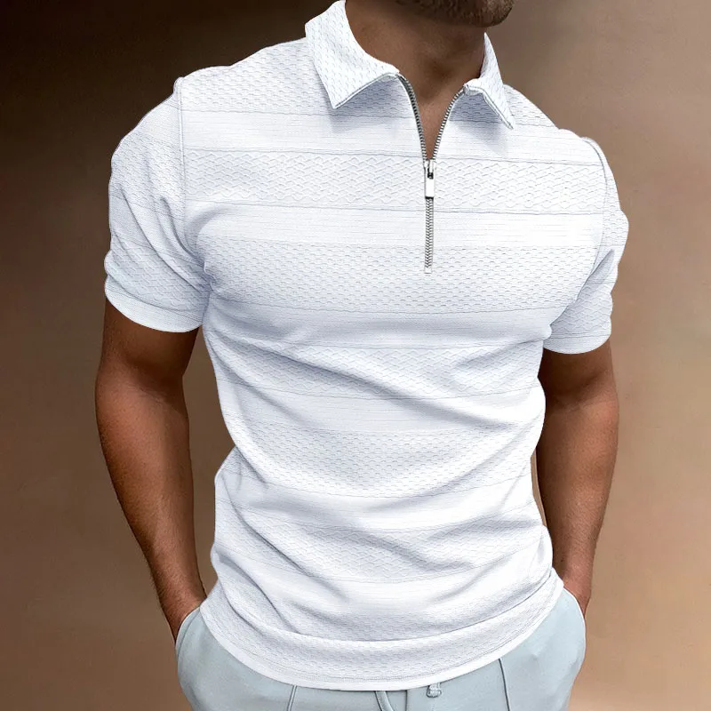 

New Men's Solid Color Polo Shirt Polo Collar Short Sleeve Dress Zipper Fashion Summer Casual Street Top 3D Print T-shirt