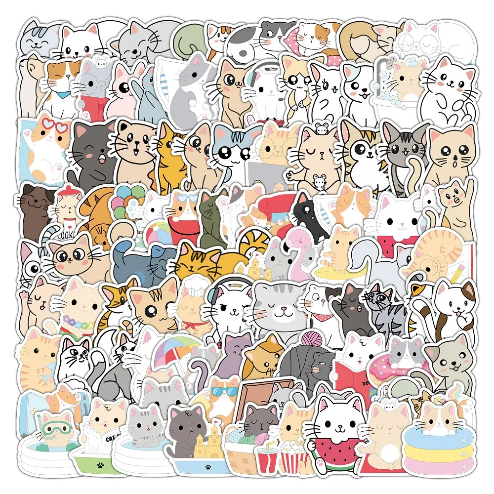 

10/30/50/100 PCS Cute Animal Cartoon Cat Sticker for Car Guitar Motorcycle Luggage Suitcase DIY Children's Toy Stickers Decals