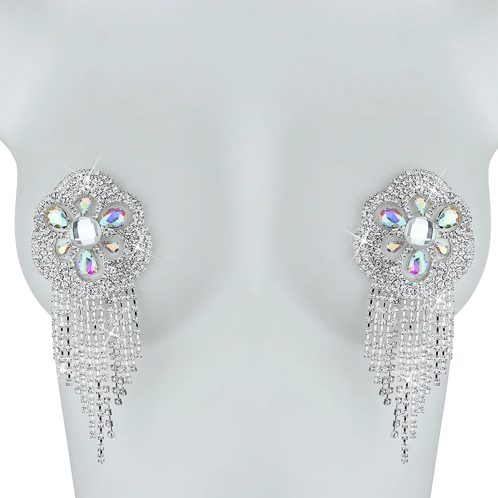 Fashion Women Metal Nipple Cover Sexy Rhinestone Tassel Nipple Pasties Reusable Breast Stickers Lift Up Intimates Accessories