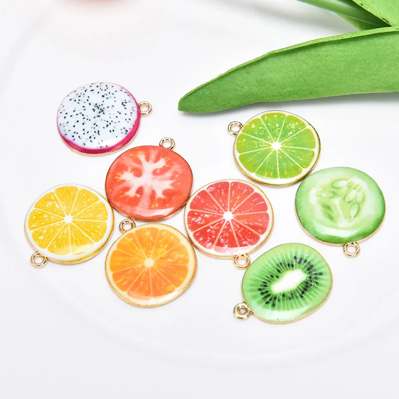 

10PCS Cute Fruit Apple Tomato Lemon Dragon Fruit Kiwi Pendants Jewelry Making Accessory Home Phone Case Decor