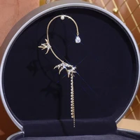 hot sale trendy swallow tassel cz earring for lady bling transparent zirconia crystal no pierced ears earrings ear bone clip