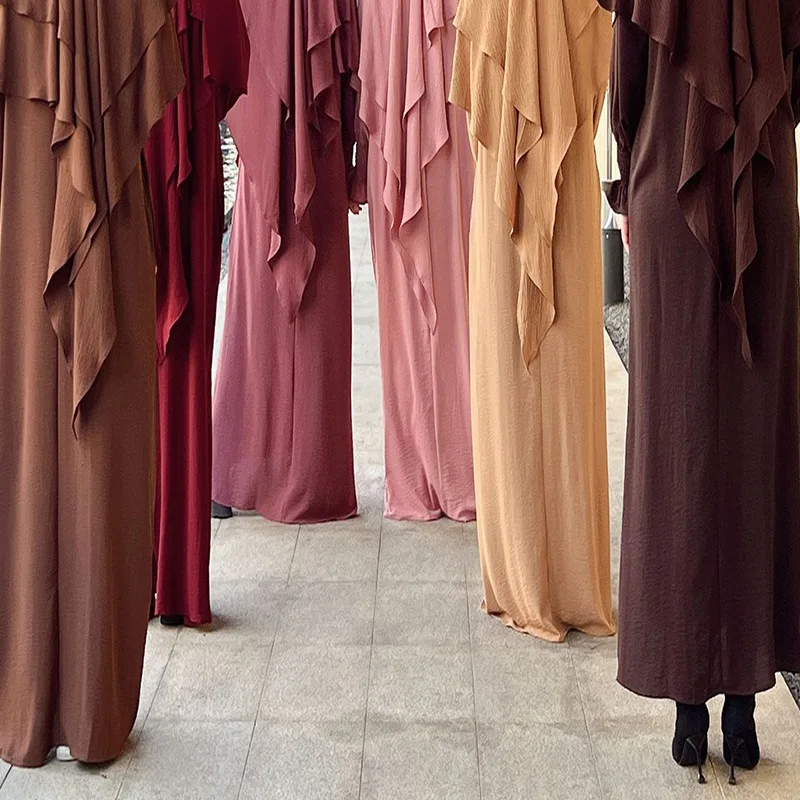 

Cross-border women's wear, Middle East, Arabia, Dubai, solid color plus hijab, two-piece dress, long dress, big skirt