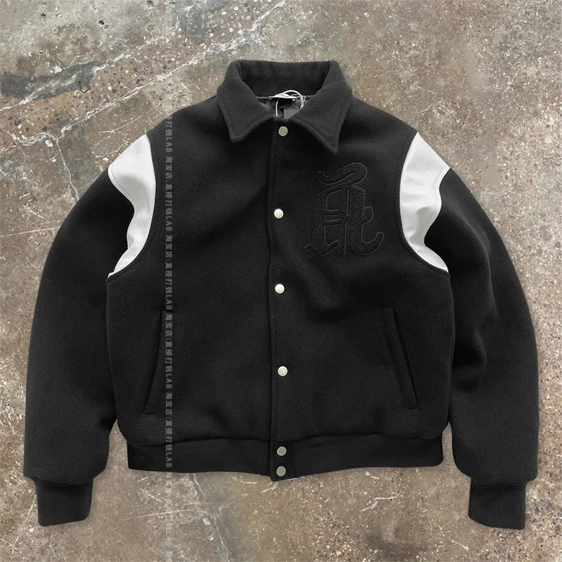 

Black Baseball Jacket Men Women High Quality Patchwork Embroidered Cotton Jacket Streetwear Casual Style Coats