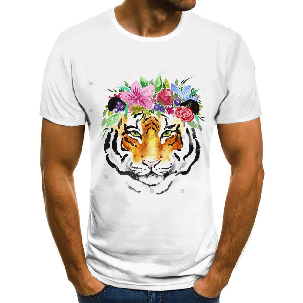 

2022 trend new men's all-match casual short-sleeved 3D printing tiger pattern