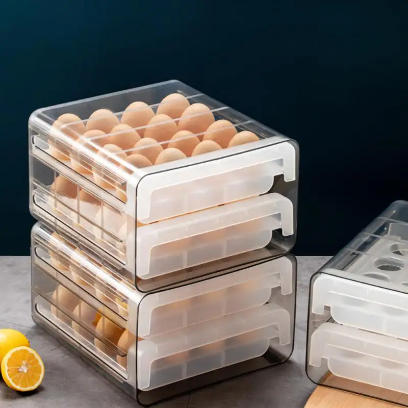 32 Compartments Refrigerator Drawer Type Double Layer Egg Box Storage And Fresh Keeping Box Drawer Egg Holder