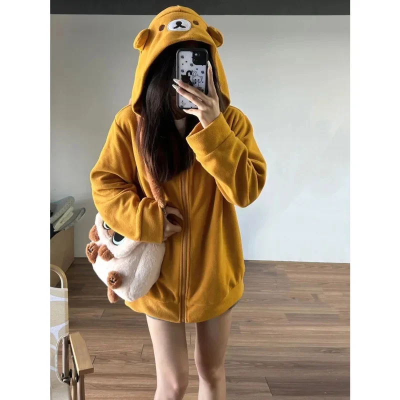 Kawaii Bear толстовка с капюшоном женское пальто большого размера мультяшным