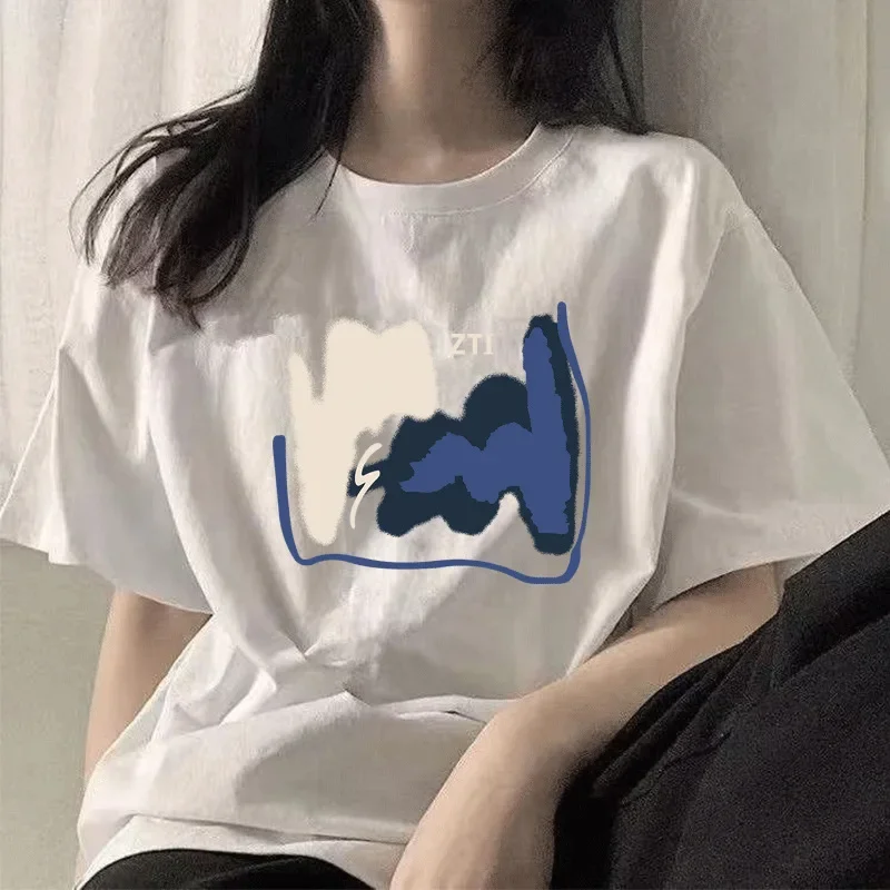 Pure Cotton Short Sleeves T-Shirt Women's Loose-Fit Summer New Style Shoulder Sensibility Heavy Couple Top Crew Neck Design