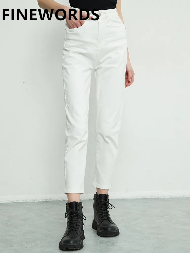 FINEWORDS 2022 New Spring White Jeans For Women Casual Baggy Harem Boyfriend Jeans High Waist Solid Korean Streetwear Mom Jeans