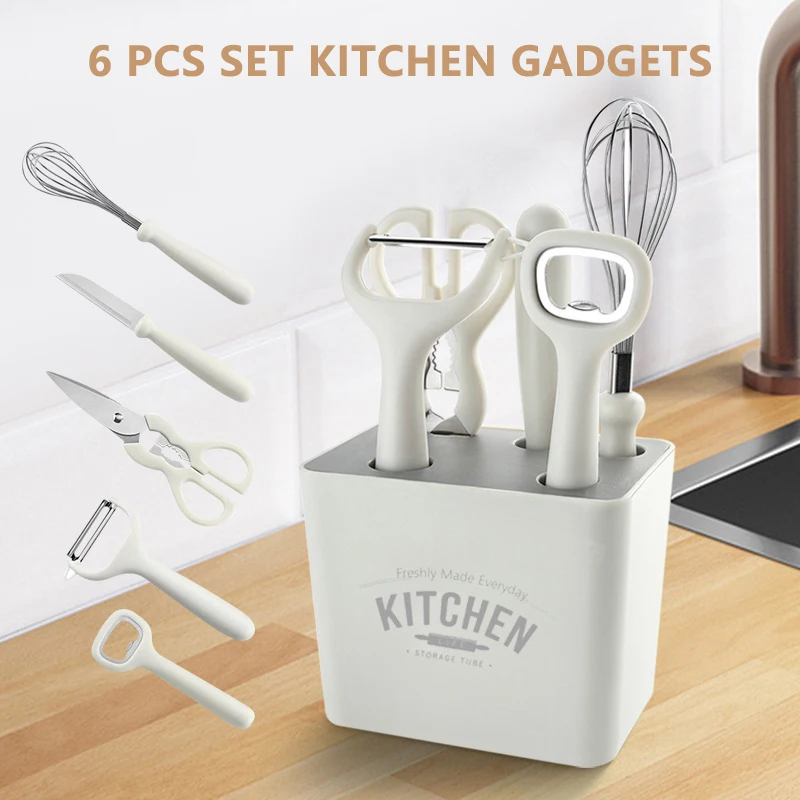 

Kitchen Gadgets Combined Set with Storage Holder Peeler Scissors Egg Beater Fruit Knife Bottle Opener Vegetables Cooking Tool