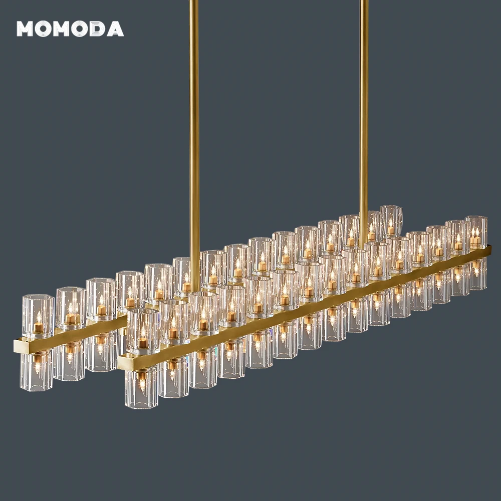 

Arcachon LED Rectangular Chandeliers Retro Linear Brass Chrome Black Metal Crystal Lamps Bedroom Living Room Dining Room Lights