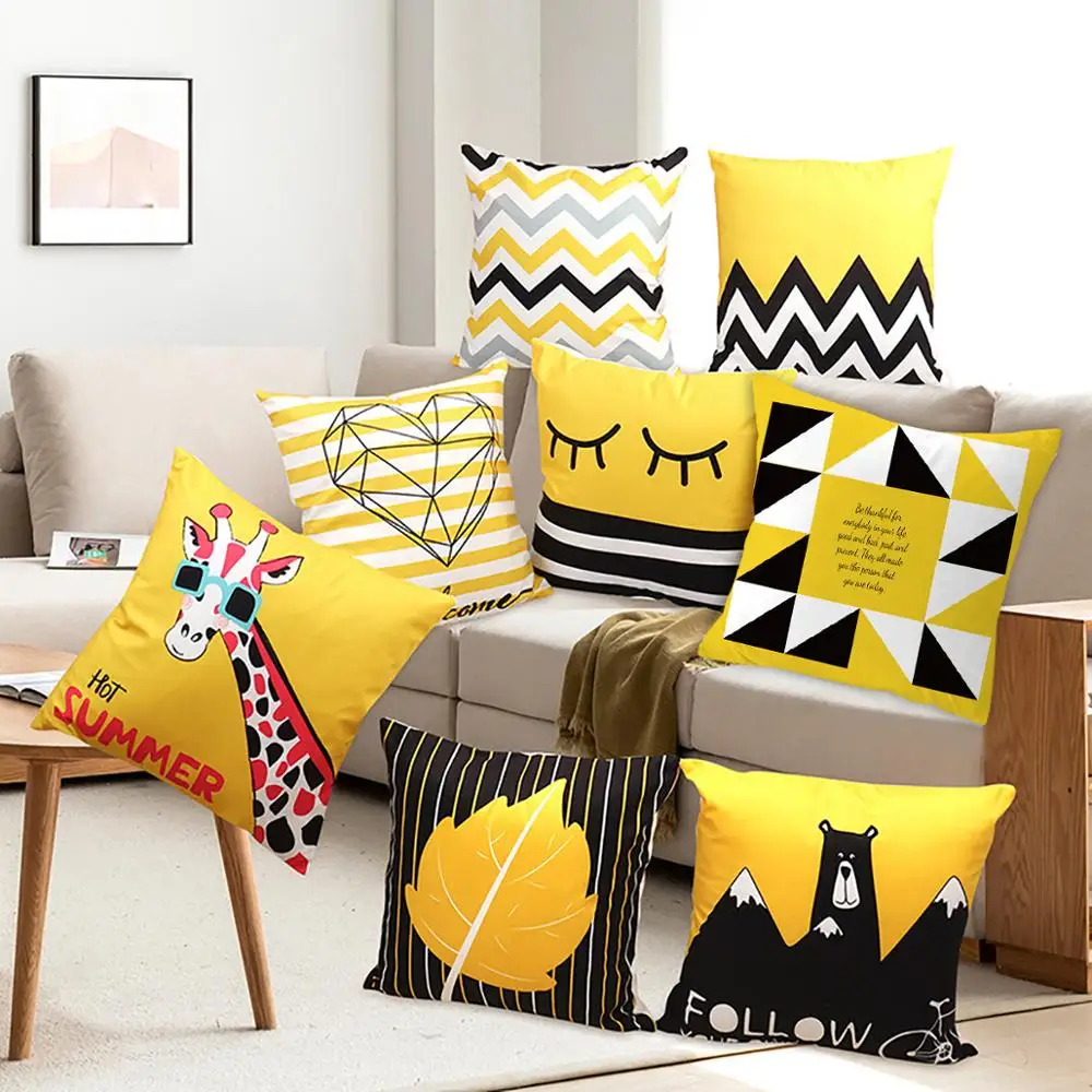 

45x45cm Geometric Yellow Pillowcase Decorative Cushion For Sofa DIY Printed Pillow Chair Car Cushion Christmas Home Decoration