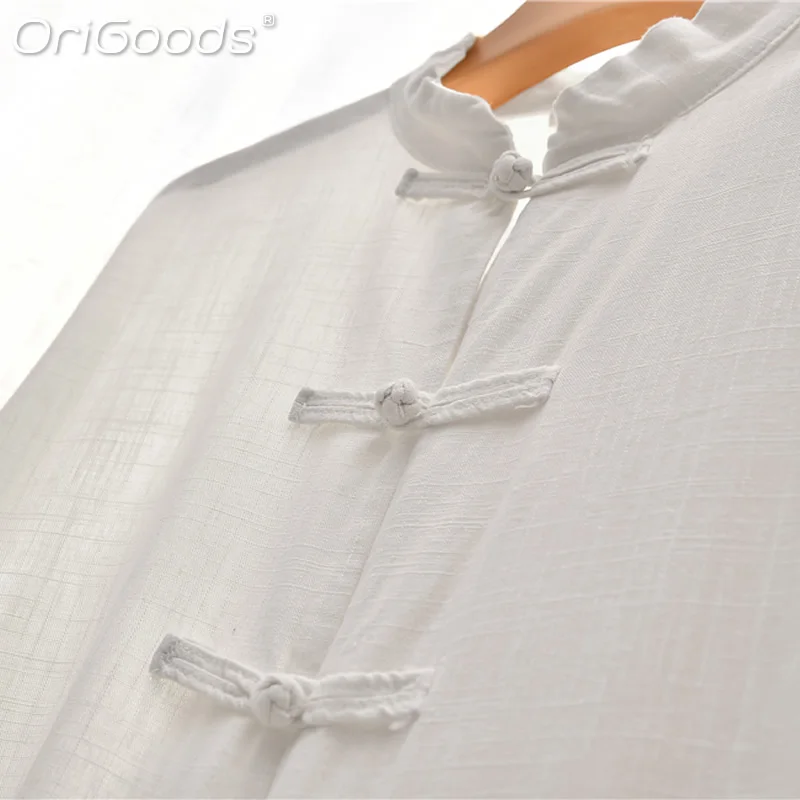 Женские льняные рубашки в китайском стиле OriGoods с длинным рукавом весна-лето 2022