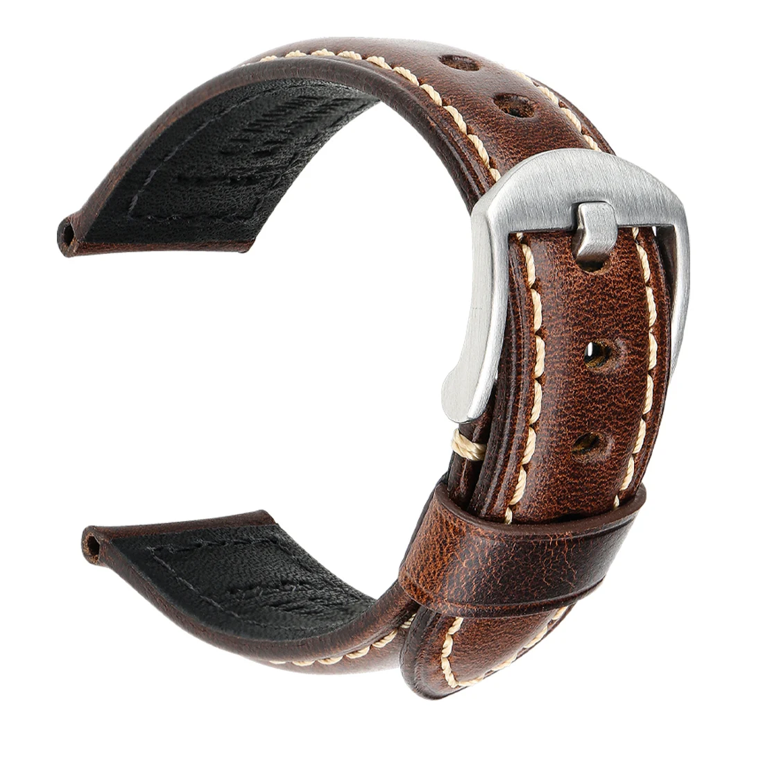 Retro Genuine Leather Watch Strap Oil Wax Cowhide Leather Watchband Bracelet Belt 18 20 22 24mm Women Men Brown Smart Watch Band