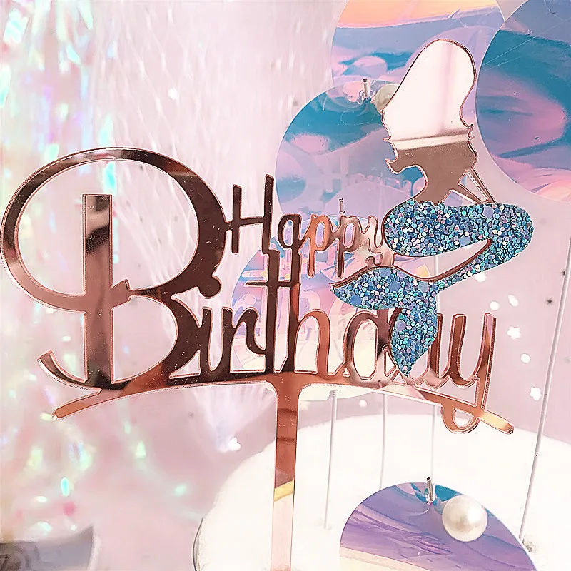

Creative Cute Glitter Mermaid Acrylic Happy Birthday Cake Toppers Mermaid Girl Birthday Baby Shower Party Tabletop Cake Topper