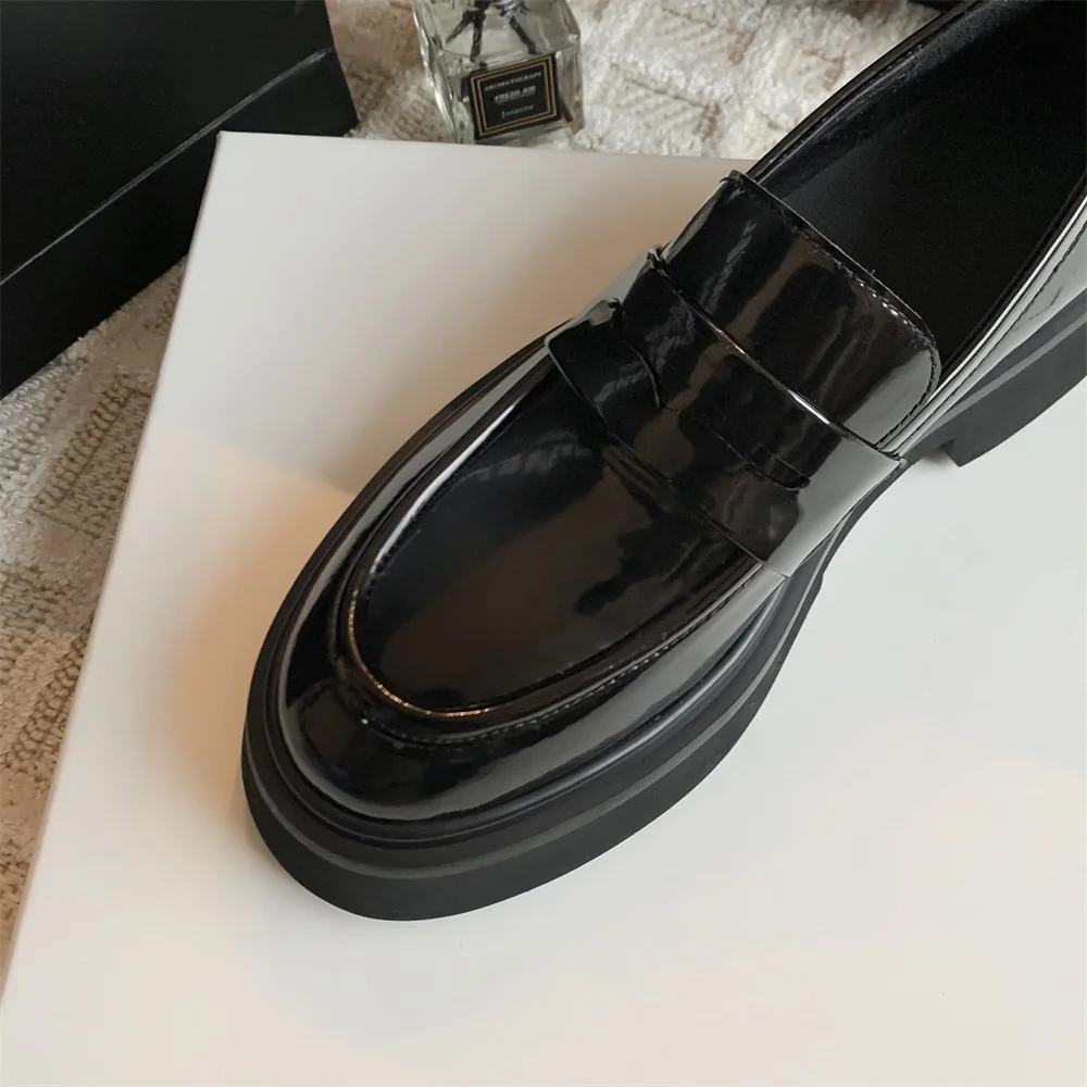 Kanseet Platform Women's Shoes 2023 Spring Round Toe High Quality Causal Loafers Genuine Leather Chunky Heels Lady Footwear Pink