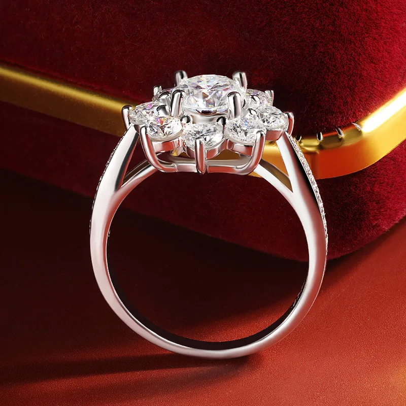 Фото Кольца Onnelik 6MM D Color Sunflower Full Moissanite, 2.126cttw, из стерлингового серебра S925, свадебные и обручальные ювелирные изделия для женщин №4