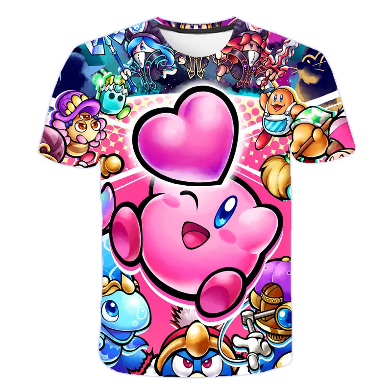 2023 Summer Kirby Game Anime Kawaii Cartoon Kids Baby T Shirt 4-14Y Children 3D T-Shirt For Boy Girls Birthday Tee Clothing