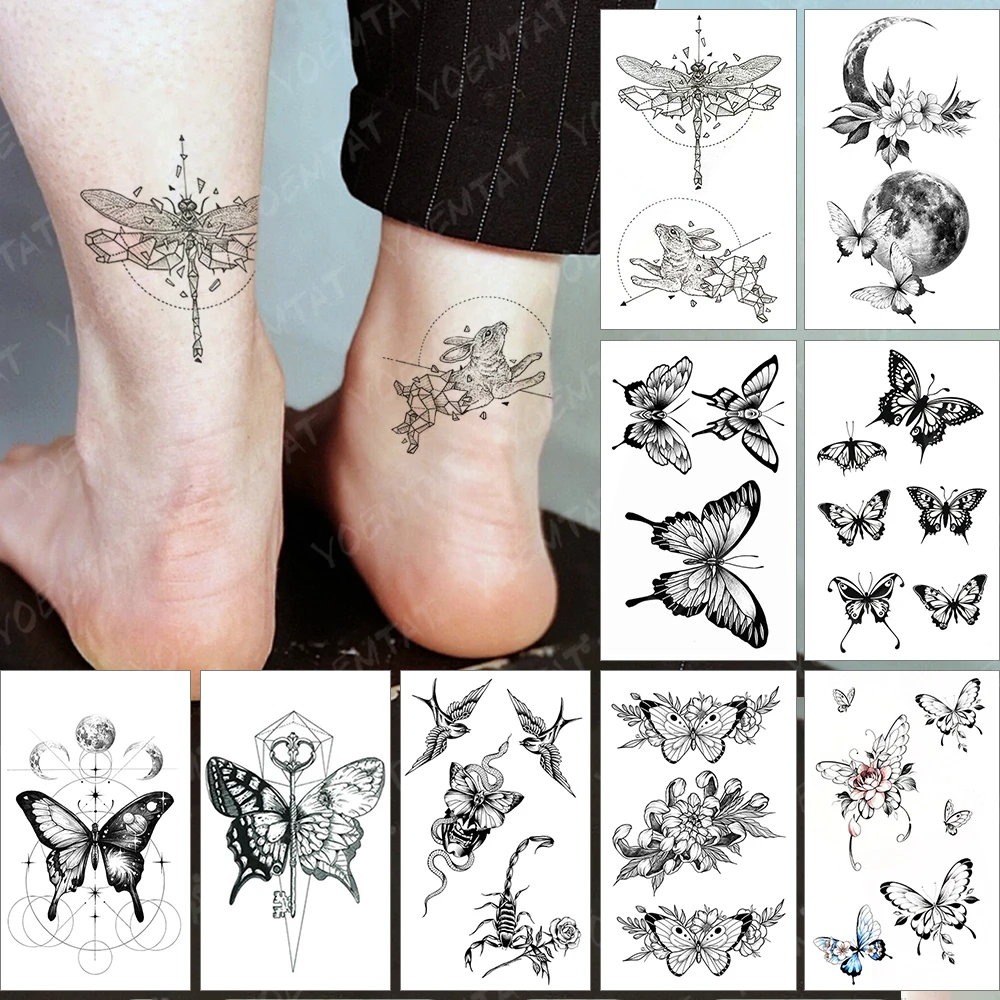 

Водостойкая Временная тату-наклейка, линия, геометрический простой кролик, стрекоза, флэш-тату, искусственная тату для боди-арта, для женщин...