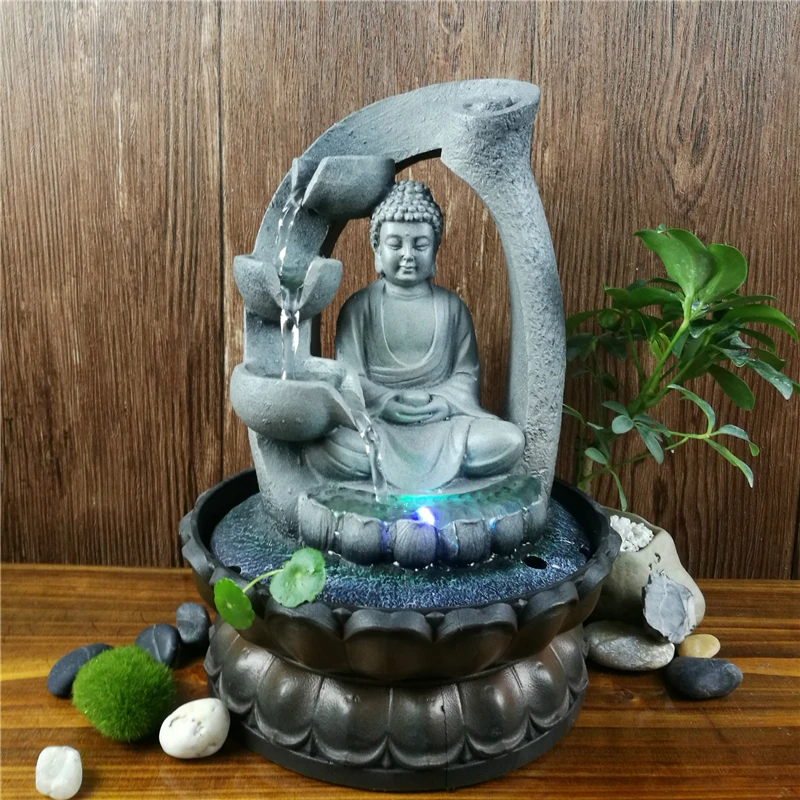 

Статуэтка Будды из смолы, настольное украшение со светодиодной подсветкой в виде фонтана, для дома и офиса, медитация, украшение для сада