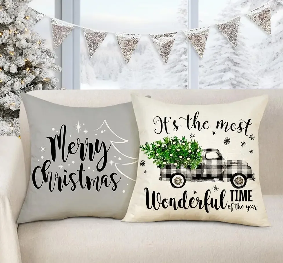 Рождественский чехол для подушки в клетку Buffalo черный белый цвет рождественские