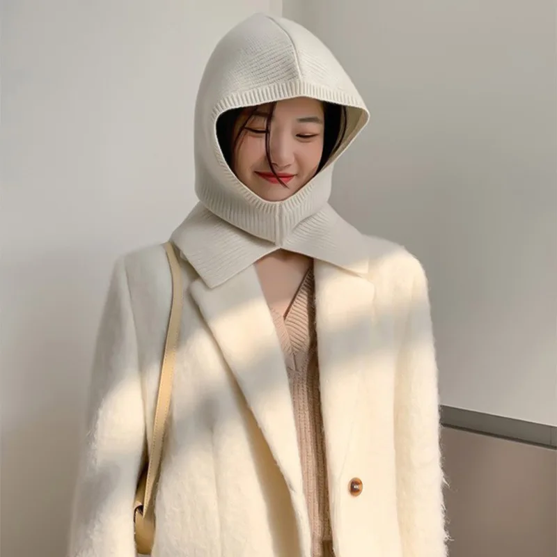 

Fashion Knit Hat Winter Bib All-in-one Hat Versatile Women's Pullover Solid Color Warm Thickening Trend Dome Beanie Earwarmers