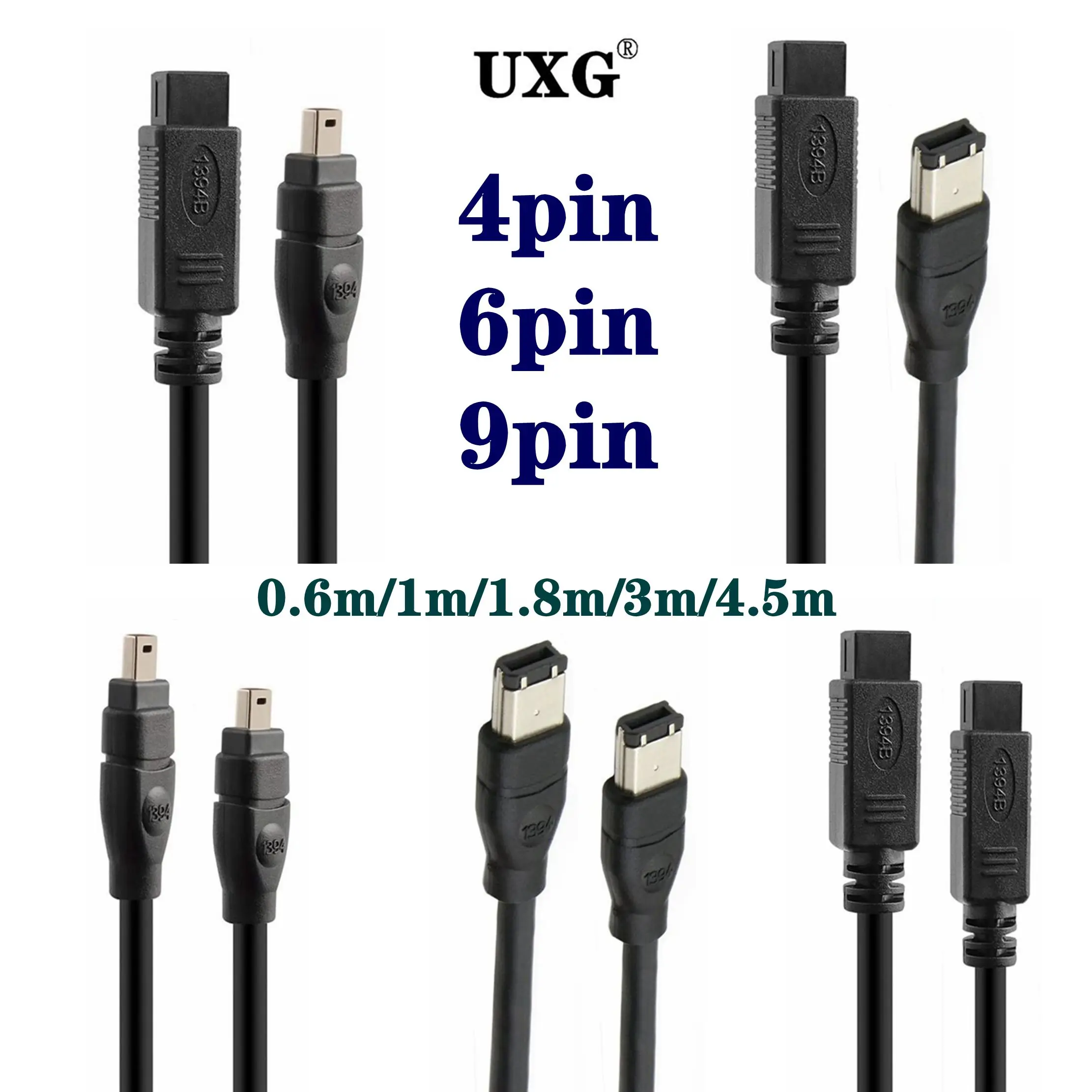 

5M 3M 1.8M 1m 0.6M IEEE 1394 FireWire 800 - FireWire 400 Cable 9pin To 9pin 6pin 4pin & 6pin 4pin To 4pin ILink IEEE 1394B Cable