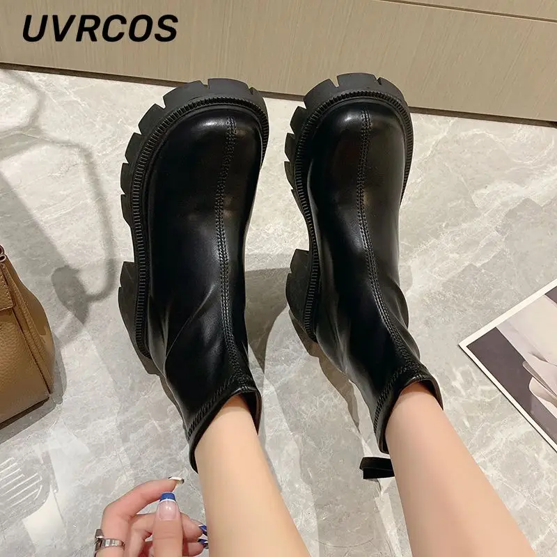Women Casual Short Boots Rear Zipper Single Thick Bottom Non-slip British Breathable All-match Shoes Hot Sale 2022