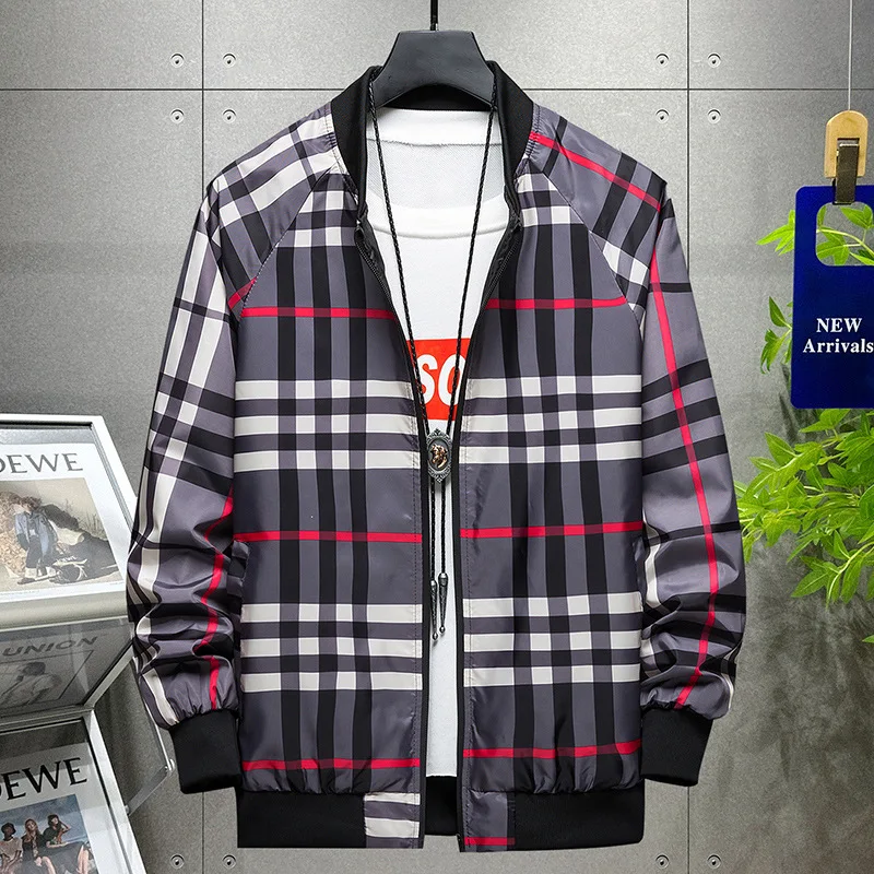 

Men's Jacket Plaid Striped Gentleman Design Luxury Brand Coat Baseball Uniform Windbreakers 2023 Spring Autumn New Casual Jacket