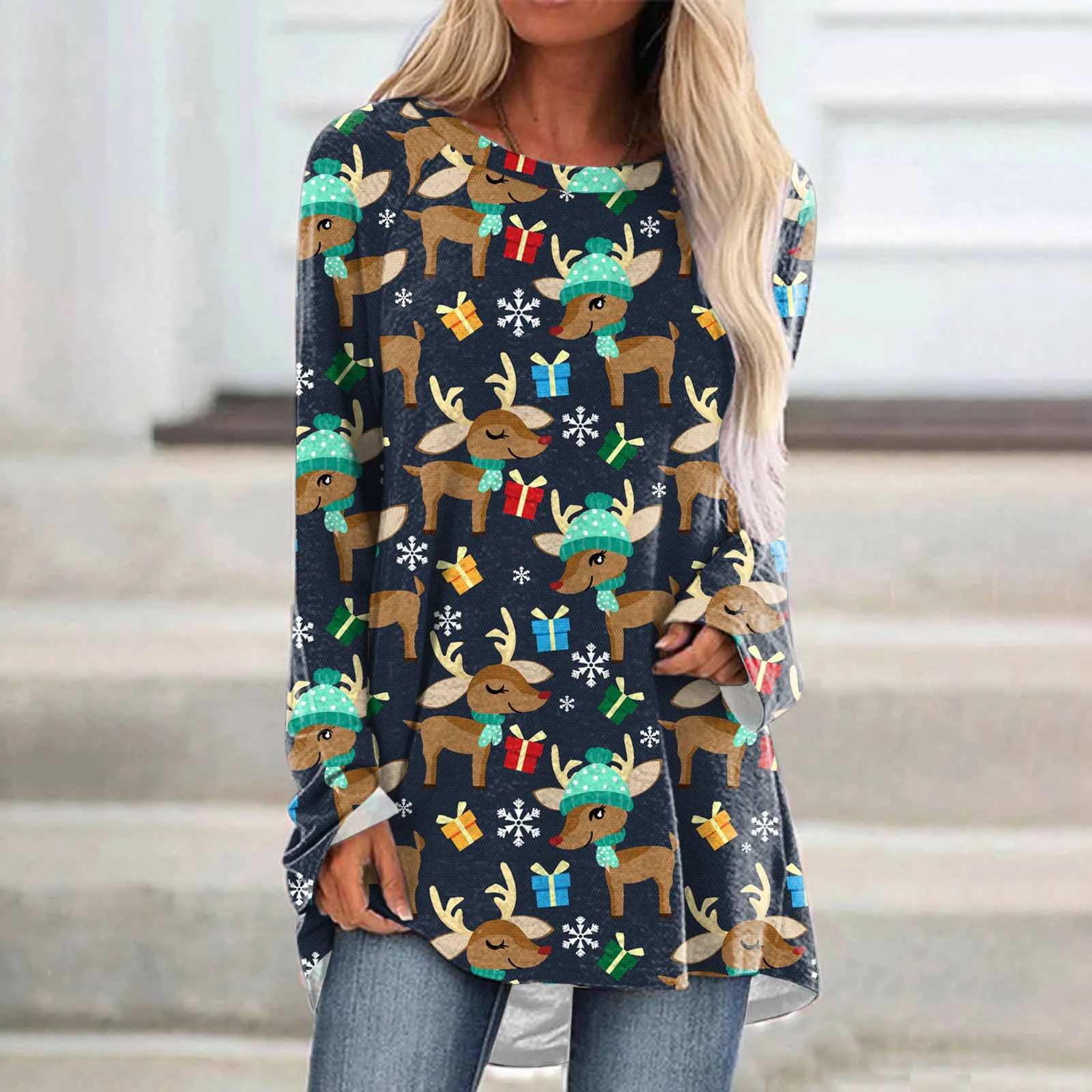 

Женская Повседневная футболка с круглым вырезом, круглым вырезом и длинным рукавом