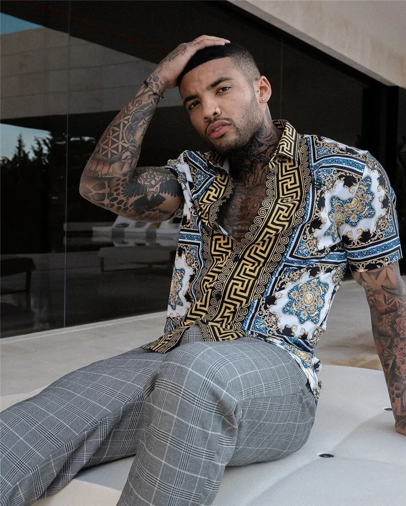 Men's summer casual fashion trend large size floral shirt men 3D digital print fashion short sleeve men