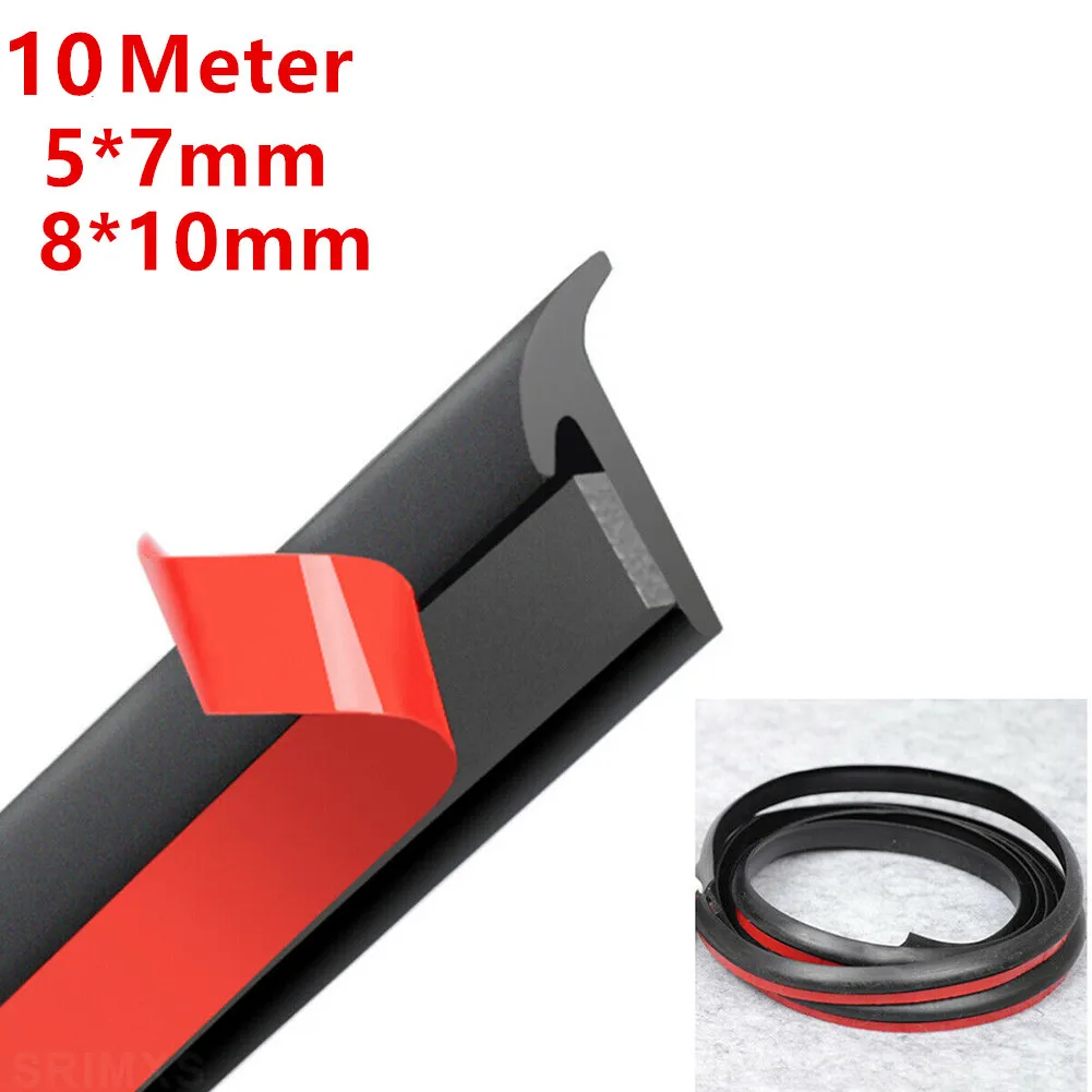 10M Black Car Rubber Sealing Strip Slanted T-Type Auto Seal Protector Sticker Universal Windshield Bumper Edge Trim Accessories