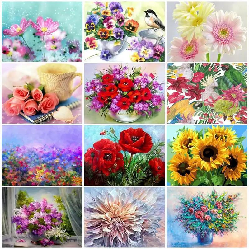 

CHENISTORY 5D Full Square Diamond Painting Landscape Diamond Embroidery Cross Stitch Mosaic Flower Field Pictures Of Rhinestones