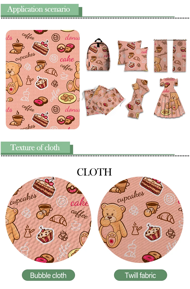 

50*145CM Kawaii Lovely Cartoon Bear Polyester Cotton Fabric Printed Twill Fabric Patchwork Sewing Material Diy Shirt Mask Fabric