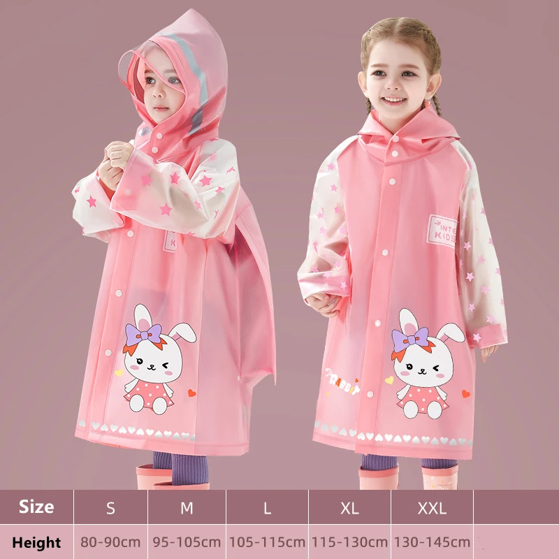 

Position Children Rainwear With Rabbit Poncho Cute Raincoat Wateproof Student Dinosaur Coat Backpack Jacket Rain Rain Kids