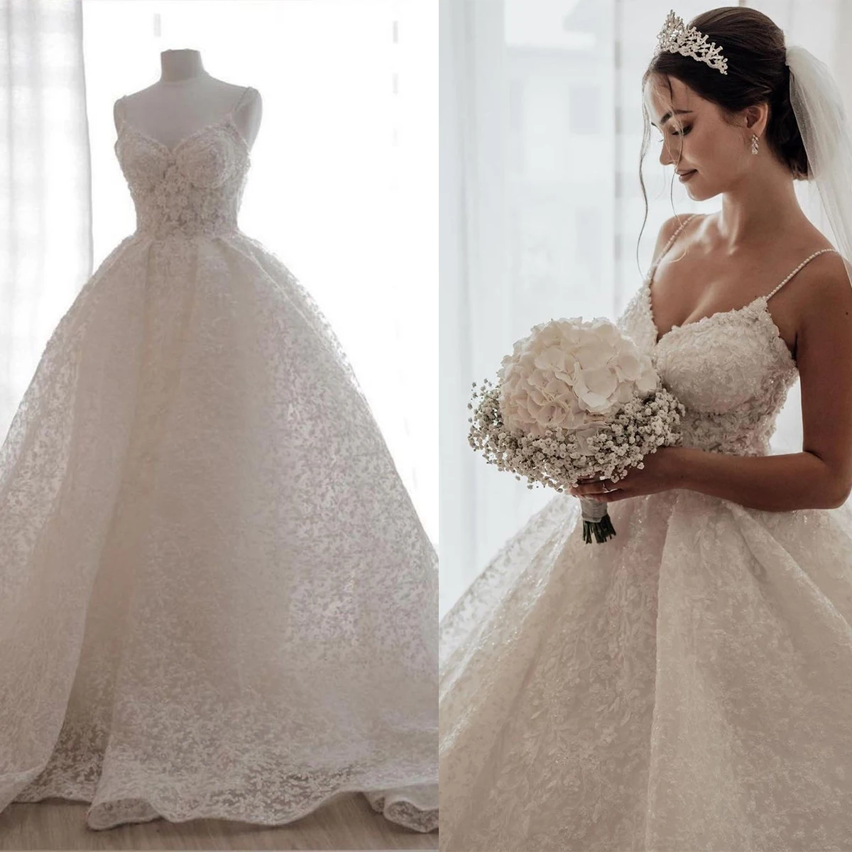 

Elegant Wedding Dresses Sexy Sweetheart Beading Appliques Lace Bridal Gowns Custom Made Sweep Train Robes De Mariée