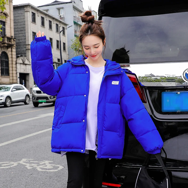 2022 Women's Winter Jacket Streetwear Hooded Solid Color Padded Coat Warm Female Parkas Black Winter Women Clothing
