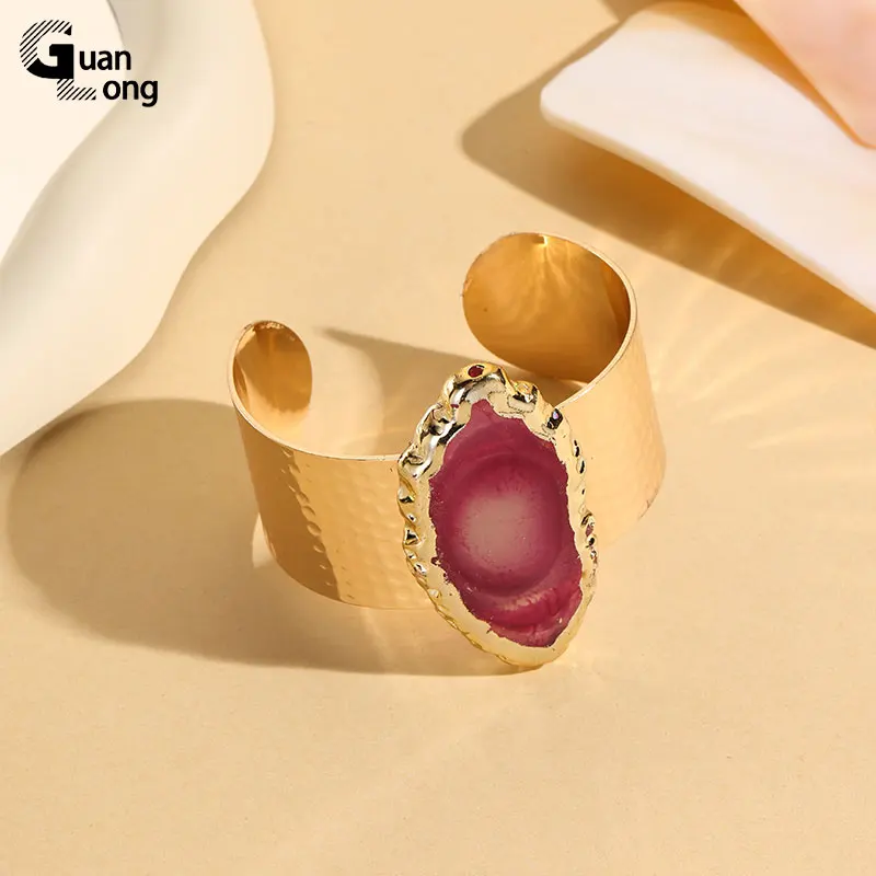 Новый модный широкий Золотистый металлический браслет GuanLong из нержавеющей стали