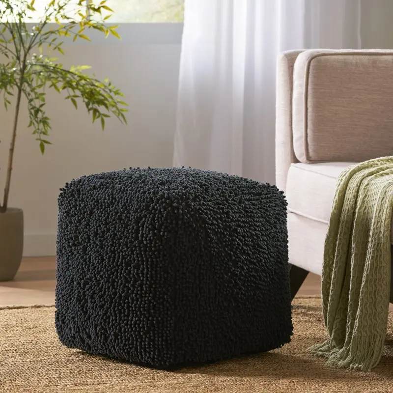 

Moloney Modern Microfiber Chenille Square Pouf, Charcoal, 16" x 16"